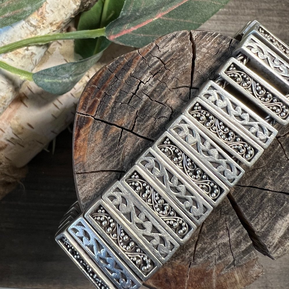 Lois Hill Chunky Open Scroll & Granulated Rectang… - image 1